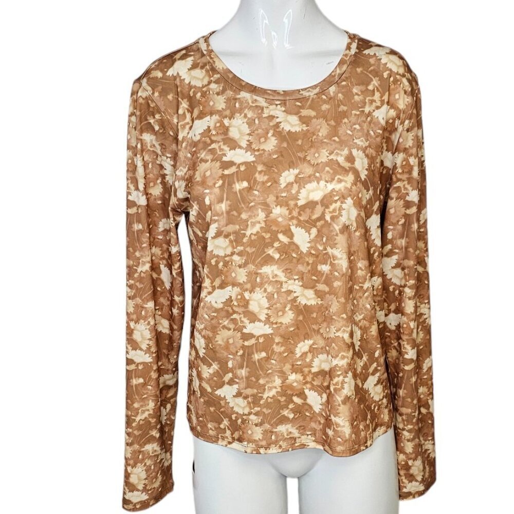 Aritzia Wilfred Hour Long Sleeve Shirt  Size XL Crew Neck Stretch Jersey Floral
